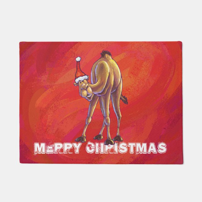 Cute Camel Christmas On Red Doormat (Front)
