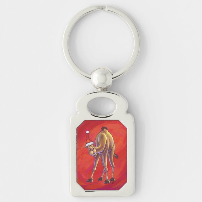 Cute Camel Christmas On Red Keychain (Front)