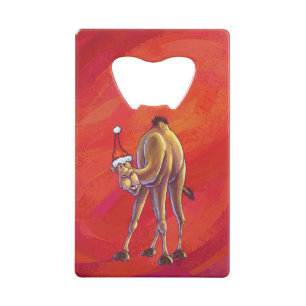 Cute Camel Christmas On Red Wallet Bottle Opener