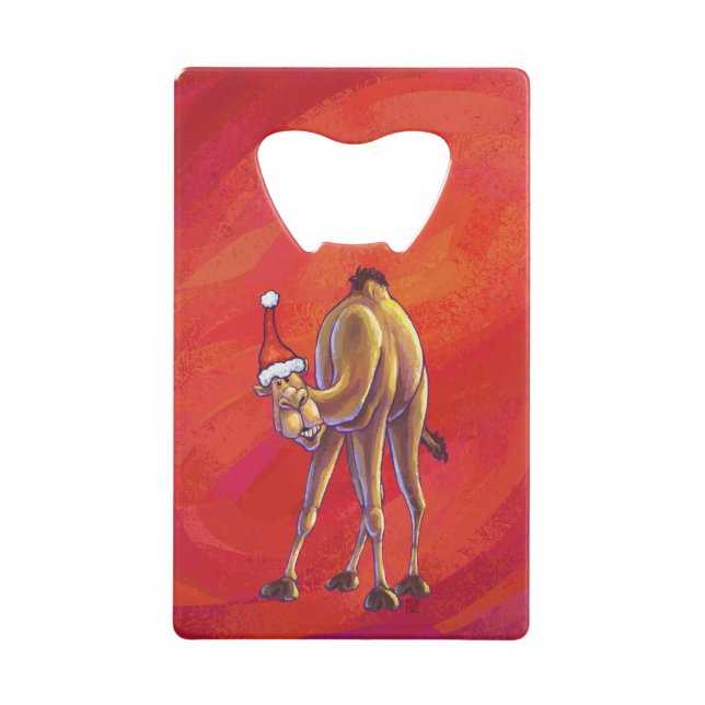 Cute Camel Christmas On Red Wallet Bottle Opener (Front)