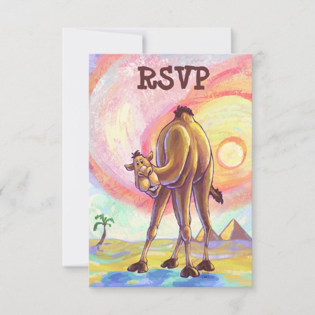 Cute Camel Party Centre RSVP Cards (Front)