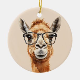 Cute camel with glasses ceramic ornament