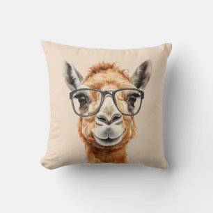 Cute camel with glasses throw pillow
