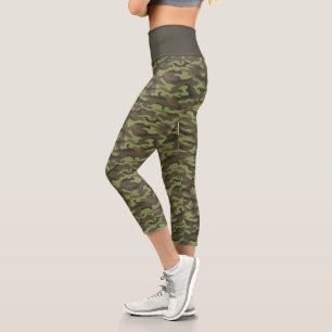 Cute Camo Green Camouflage Capri Leggings