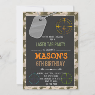 Cute camo laser tag birthday invitation
