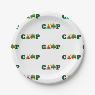 Cute camp Design With Tent And Trees Car Paper Plate