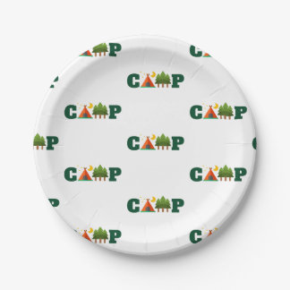 Cute camp Design With Tent And Trees Paper Plate