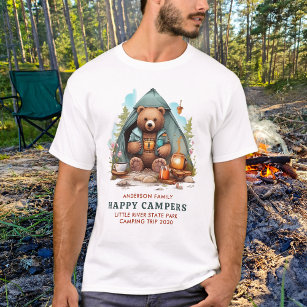 Cute Camping Bear Personalized Happy Camper Trip T-Shirt