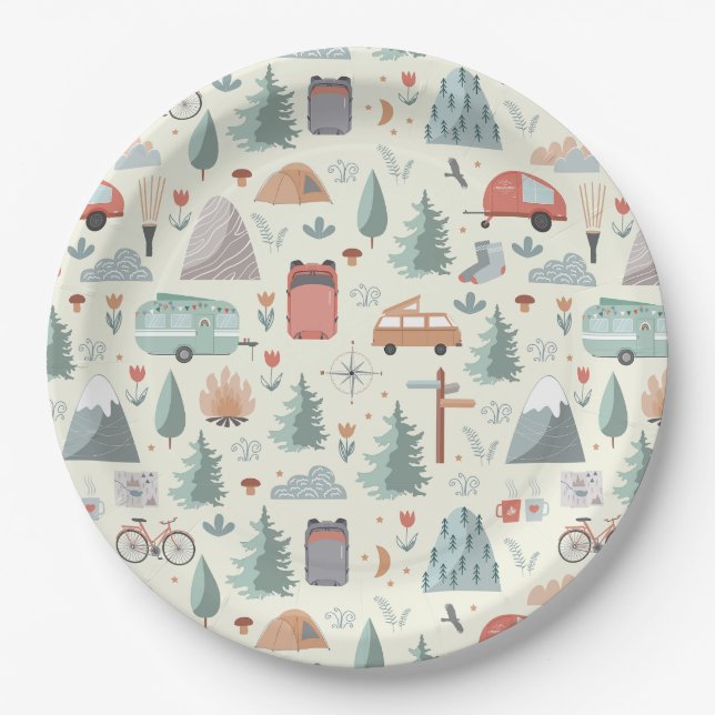 Cute Camping, Hiking, Ourdoors and Nature Theme Paper Plate (Front)