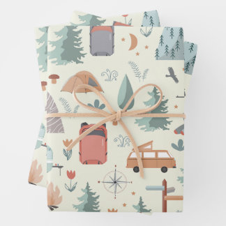 Cute Camping, Hiking, Ourdoors and Nature Theme Wrapping Paper Sheet
