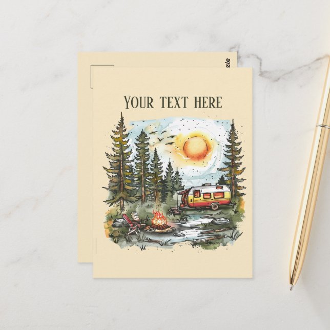 Cute camping lovers add message  postcard (Front/Back In Situ)