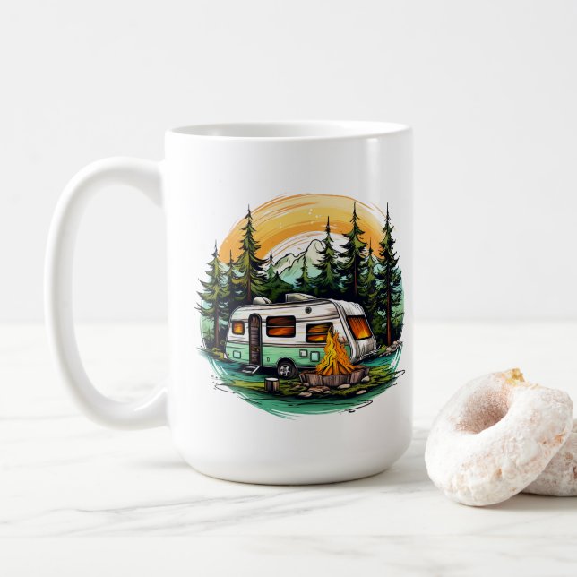 Cute camping lovers add monogram  coffee mug (With Donut)