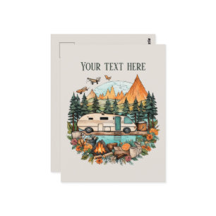 Cute camping lovers add text  postcard