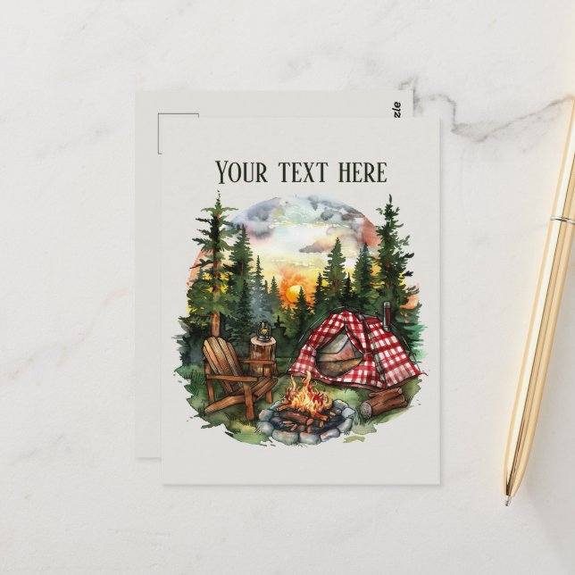 Cute camping lovers add text  postcard (Front/Back In Situ)