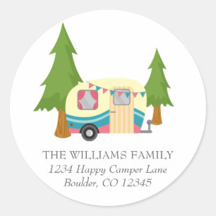 Cute Camping Outdoor Lovers Return Address Classic Round Sticker