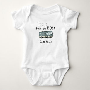 Cute Camping RV "This is How We Roll" Personalized Baby Bodysuit