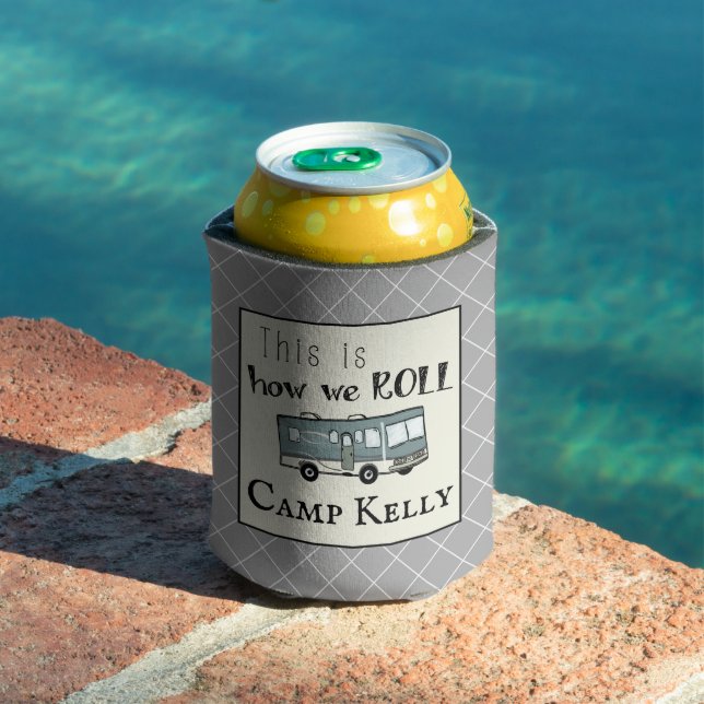 Cute Camping RV "This is How We Roll" Personalized Can Cooler (In Situ Pool)