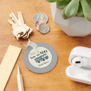 Cute Camping RV "This is How We Roll" Personalized Keychain