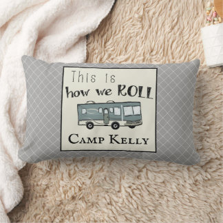 Cute Camping RV "This is How We Roll" Personalized Lumbar Pillow