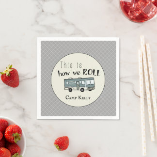 Cute Camping RV "This is How We Roll" Personalized Napkin