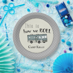 Cute Camping RV "This is How We Roll" Personalized Paper Plate