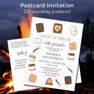 Cute Camping S'Mores Kids Birthday Party Invitation Postcard