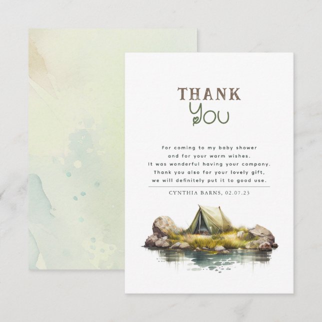 Cute Camping Themed Baby Shower Thank You Card (Front/Back)