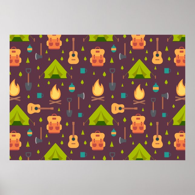 Cute Camping Themed Pattern Poster (Front)