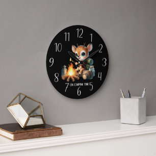 Cute camping time add text deer large clock