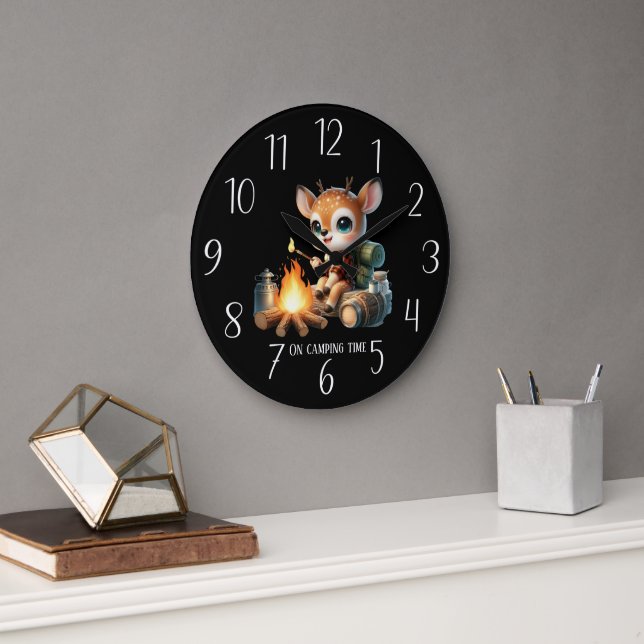 Cute camping time add text deer large clock (Office)
