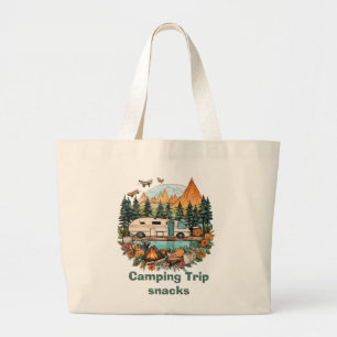 Cute camping trip snack  large tote bag