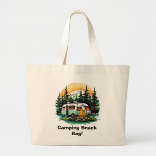Cute camping trip snack large tote bag
