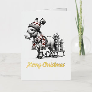 Cute Canadian Christmas Donkey Foil Greeting Card