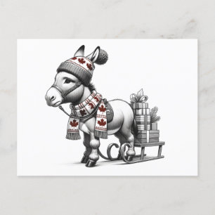 Cute Canadian Christmas Donkey Postcard