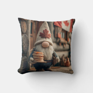 Cute Canadian Gnome with Pancakes Throw Pillow