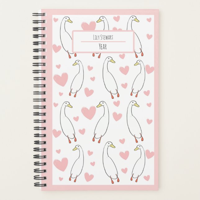 Cute Canard Coeur rose Personnaliser le planificat (Devant)