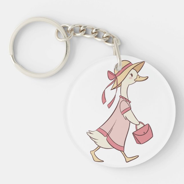 Cute Canard en Robe Rose Porte - clé (Devant)