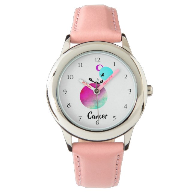 *~*  Cute Cancer Zodiac  Funny Silly Pink Watch (Front)