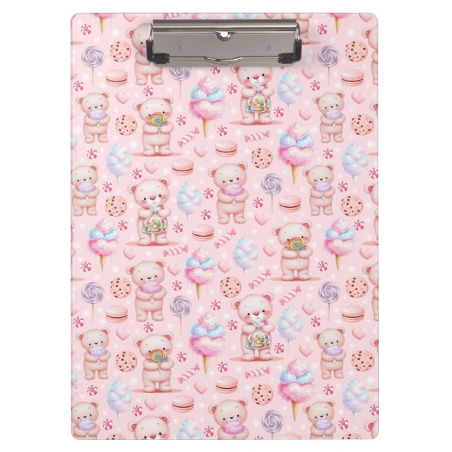 Cute Candy Bear and Sweets Seamless Pattern Clipboard (Front)