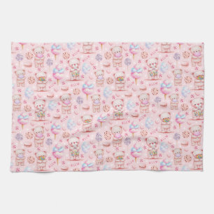 Cute Candy Bear and Sweets Seamless Pattern Kitchen Towel