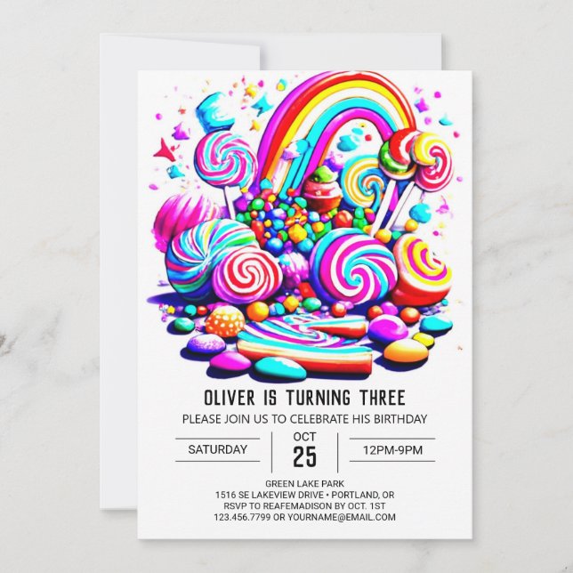Cute Candy Boho Kids Birthday Invitation (Front)