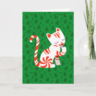 Cute Candy Cane Cat Holiday Card