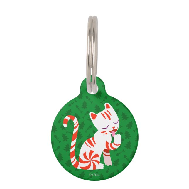 Cute Candy Cane Cat Pet Tag (Front)
