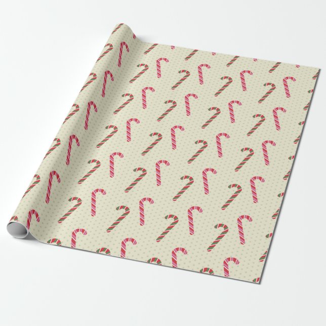 Cute Candy Cane Christmas Wrapping Paper (Unrolled)