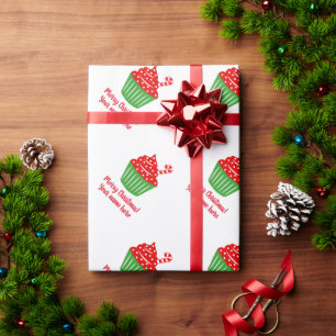 Cute candy cane cupcake Christmas Holiday gift Wrapping Paper