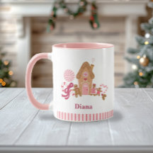 Cute Candy Cane Gingerbread House Pink White