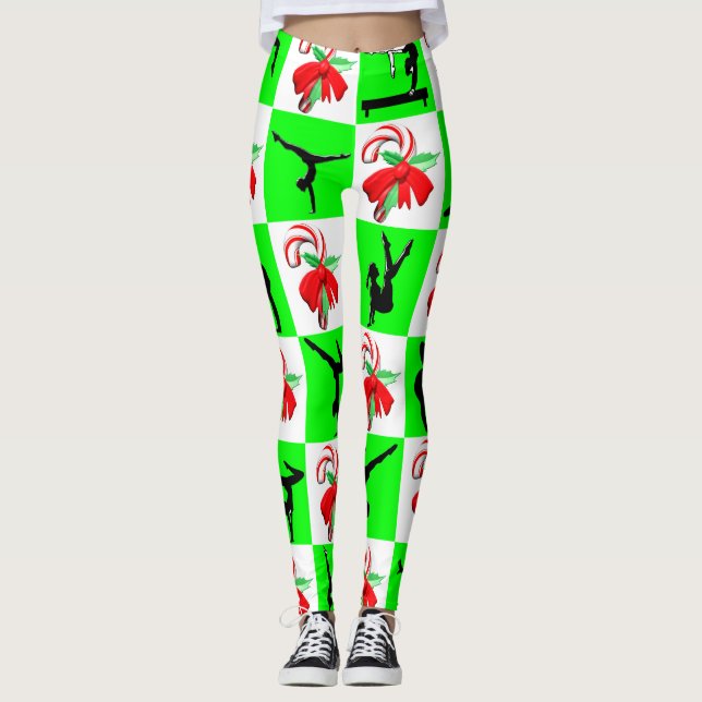 CUTE CANDY CANE GYMNASTICS LEGGINGS (Front)
