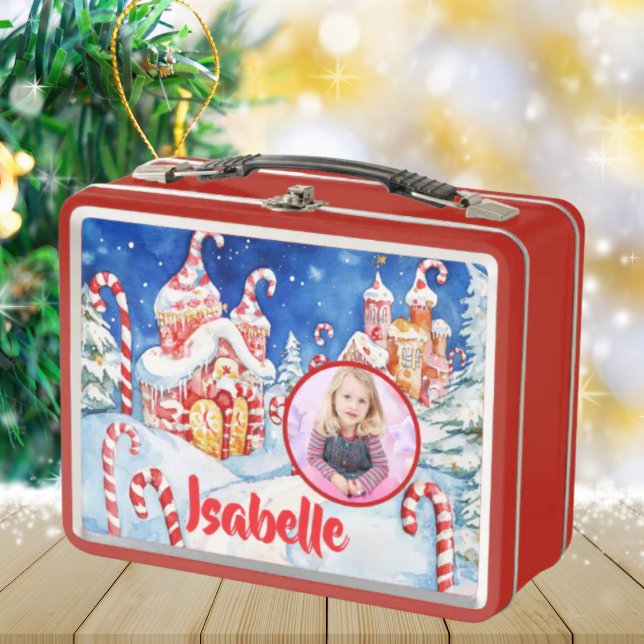  Cute Candy Cane Kids Photo Metal Lunchbox (Creator Uploaded)