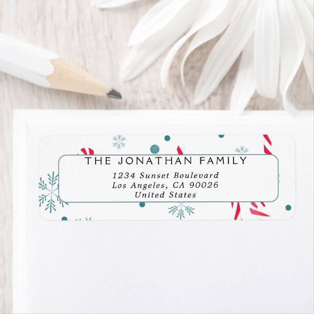 Cute  Candy Cane Snowflakes Holiday Address (Insitu)