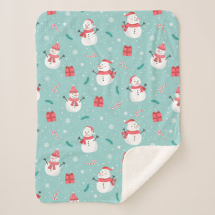 Cute Candy Canes and Snowmen Pattern Sherpa Blanket